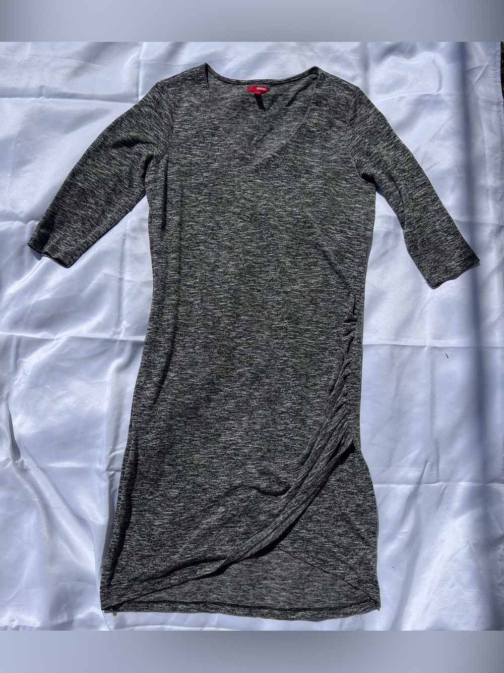 BONGO Heathered Charcoal Gray V-Neck Knit Dress